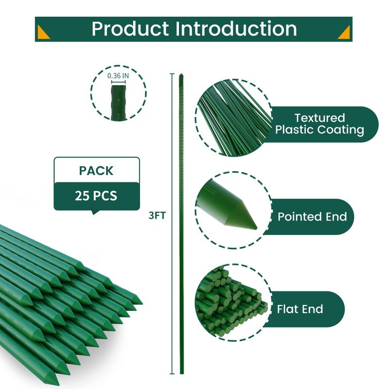 PROWORX 36 Inch 3 Ft Plant Support Garden Stakes 25 PCS, Sturdy Steel Plastic Coated Sticks for Outdoor Growing Climbing, Tomato, Trees, Cucumber, Beans - Image 5