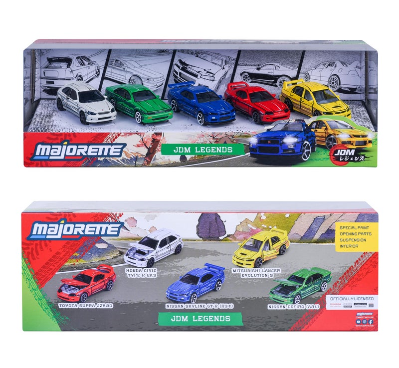 Majorette JDM Legends Anime 5 Pieces Giftpack | 5 Metal Cars, 7.5 cm | Freewheel & Opening Parts | Honda Civic, Nissan Cefiro, Skyline GT-R, Toyota Supra, Lancer Evo | Anime-Style | for Children 3+ - Image 4