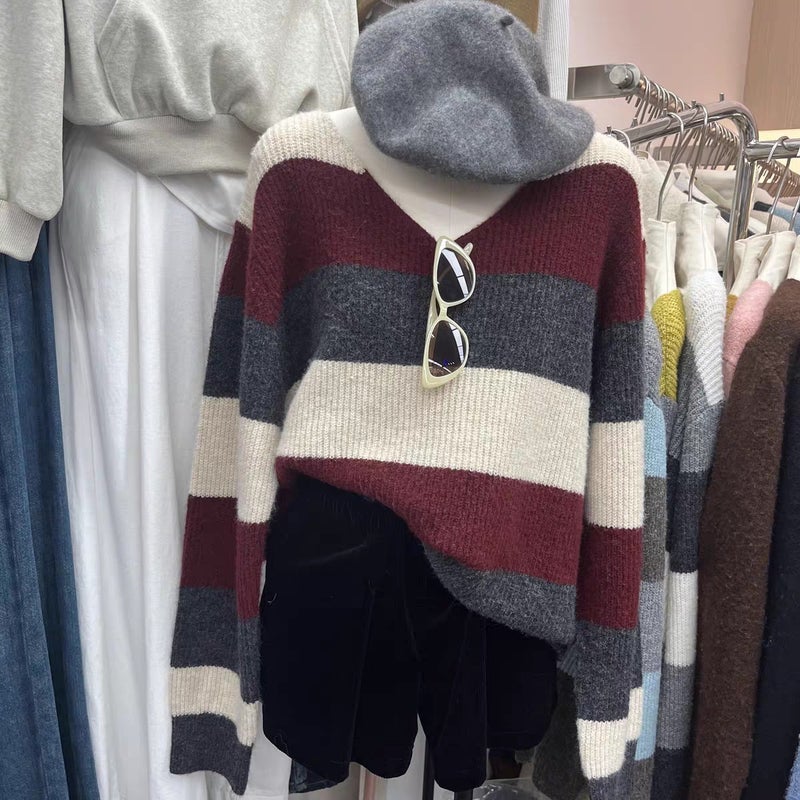 Women's V-Neck Stripe Cardigan - Image 2