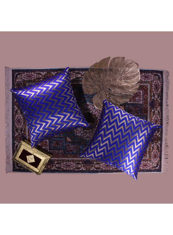 BYFT Orchard Cushion Cover 18 x 18 inch (Zig Zag Design - Royal Blue) 45 x 45 cm Luxury Decorative Cushion Cover for Sofa, Bed & Living Room- Set of 2 without inserts
