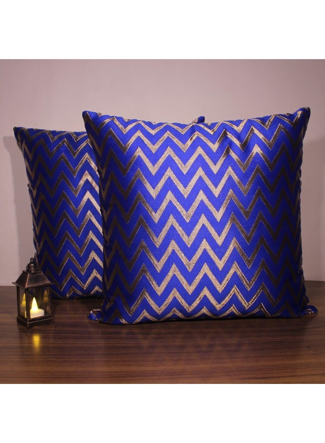 BYFT Orchard Cushion Cover 18 x 18 inch (Zig Zag Design - Royal Blue) 45 x 45 cm Luxury Decorative Cushion Cover for Sofa, Bed & Living Room- Set of 2 without inserts