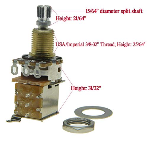 KAISH Guitar Bass Push Push Pot(No Pull Anymore) Audio Taper Guitar Potentiometer Pots with USA/Imperial Brass Shaft A500K - Image 2