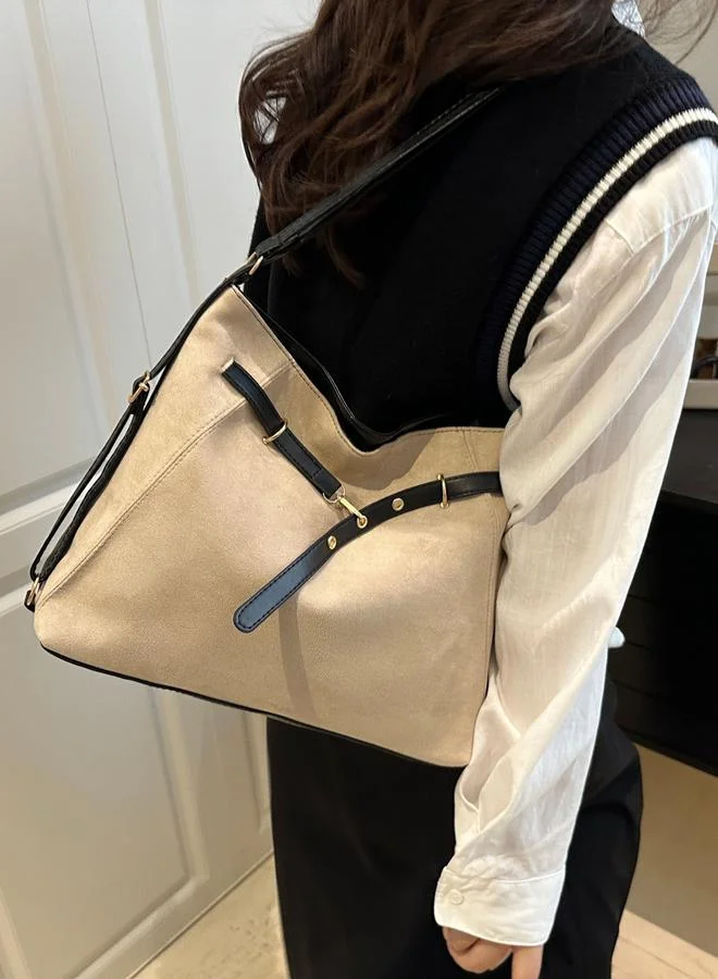 Take Two Beige Shoulder Bag with Belt Strap Detail
