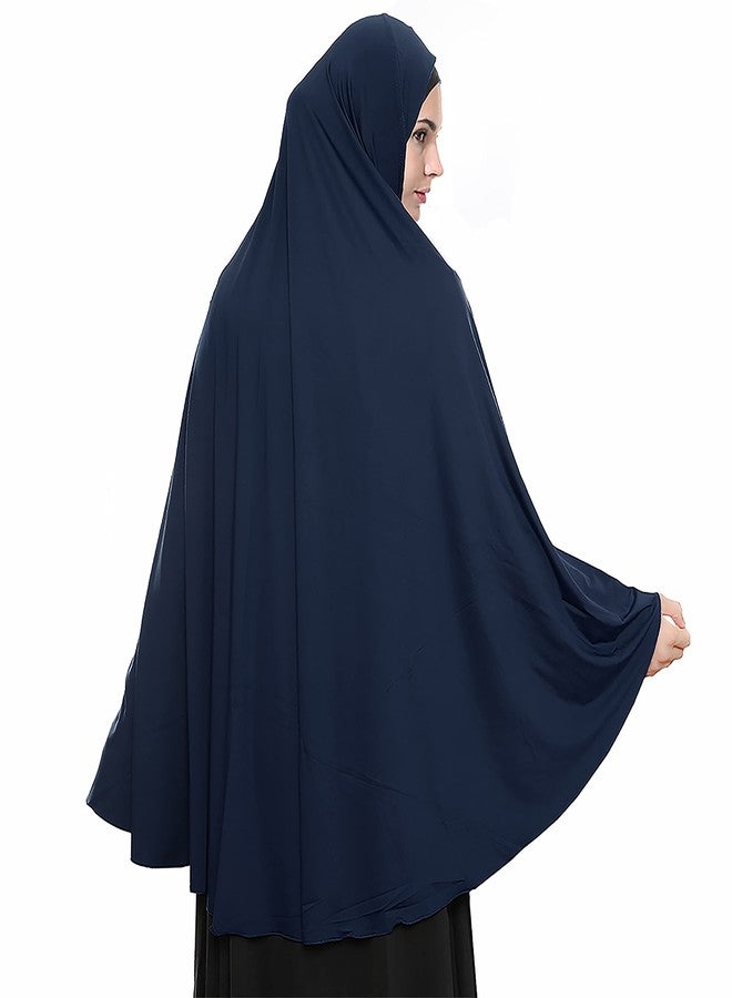 XINFU Women's High Stretch Hijab Muslim Arabian Long Milk Silk Purity Color Chiffon Hijab, Navy Blue, Small - Image 2