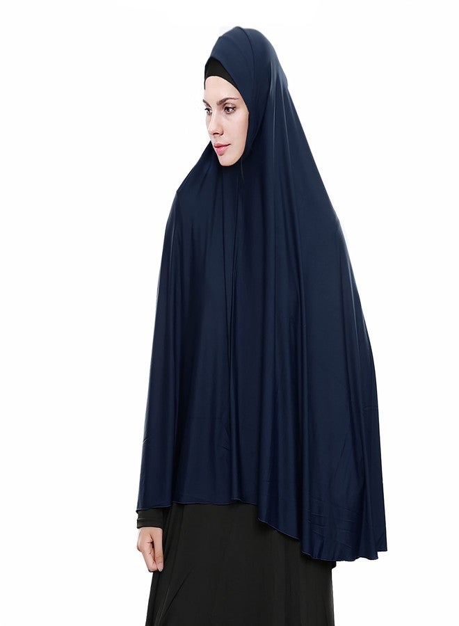 XINFU Women's High Stretch Hijab Muslim Arabian Long Milk Silk Purity Color Chiffon Hijab, Navy Blue, Small - Image 3