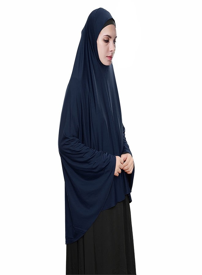 XINFU Women's High Stretch Hijab Muslim Arabian Long Milk Silk Purity Color Chiffon Hijab, Navy Blue, Small - Image 4