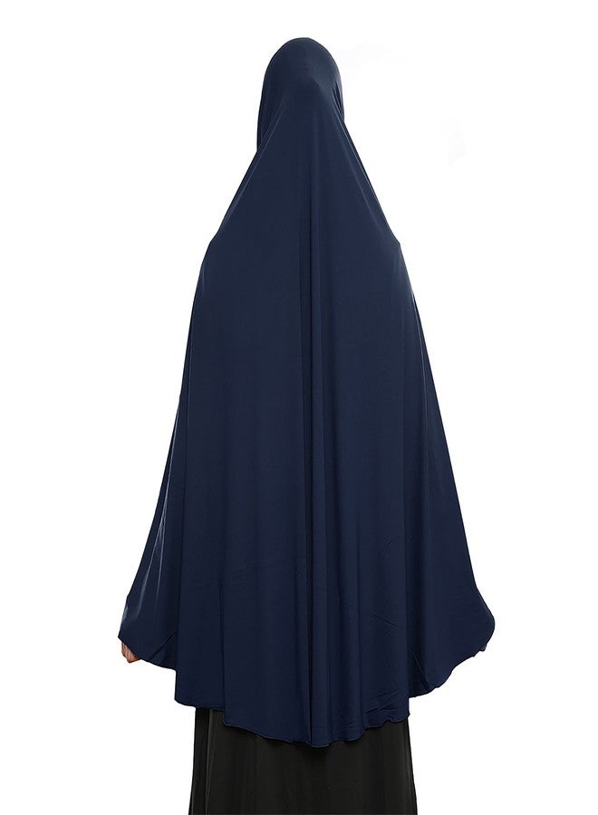 XINFU Women's High Stretch Hijab Muslim Arabian Long Milk Silk Purity Color Chiffon Hijab, Navy Blue, Small - Image 5