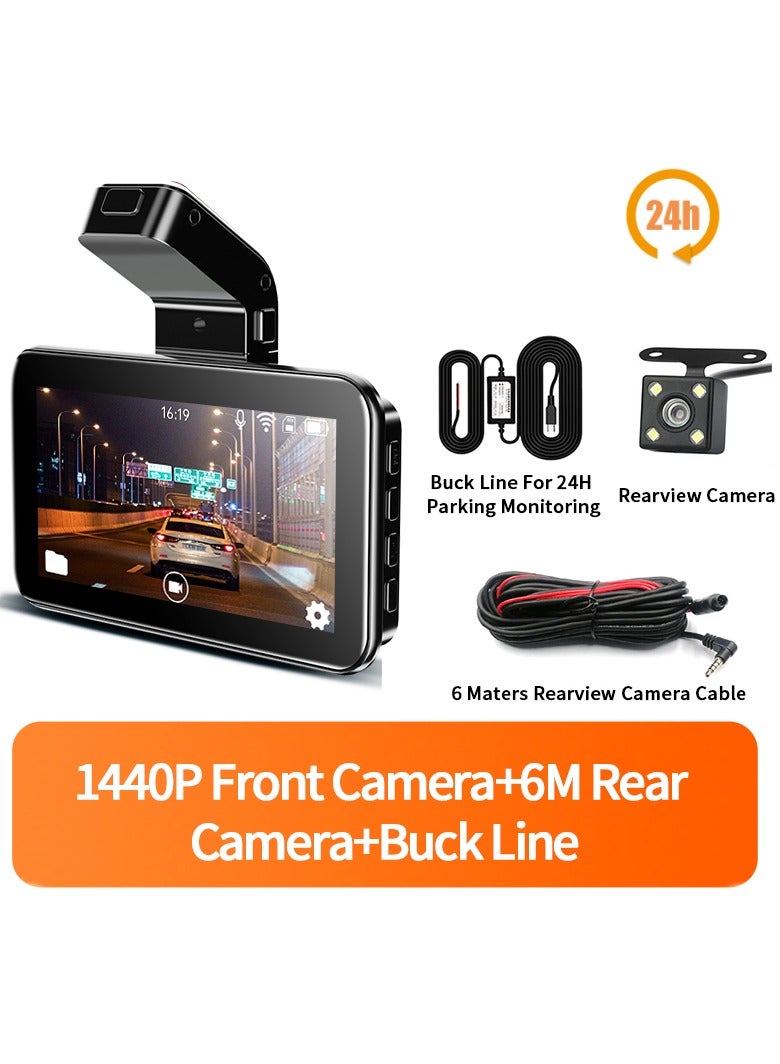 AROAQ Car Dash Cam, 1440P Dash Camera Dual Lens, multifunctional car camera with DVR Recorder G-Sensor Loop Recording, Durable dashboard camera with parking monitor, ( 64gb 24H Dual cameras) - Image 1