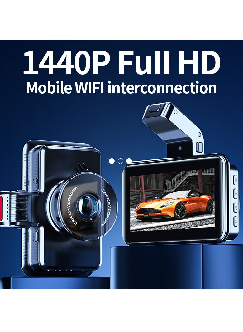 AROAQ Car Dash Cam, 1440P Dash Camera Dual Lens, multifunctional car camera with DVR Recorder G-Sensor Loop Recording, Durable dashboard camera with parking monitor, ( 64gb 24H Dual cameras) - Image 2