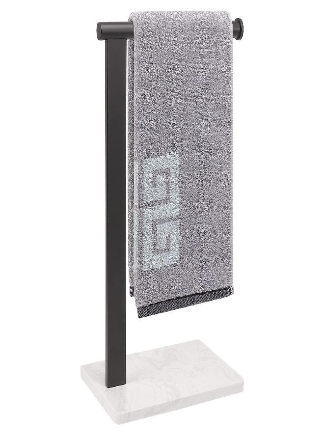 NearMoon NearMoon Hand Towel Holder with Balanced Marble Base, 304 Stainless Steel Stand Towel Ring L Shape Hand Towel Rack Free-Standing Towel Bar for Bathroom Kitchen Countertop (Single Rod, Matte Black)  - Image 1
