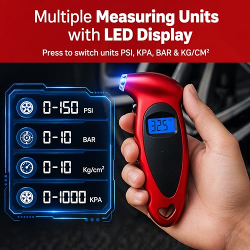 DETACHI Digital Tyre Pressure Gauge 150 PSI for Car, Bike & Motorcycle LCD Backlit Display Portable Tyre Air Pressure Checker Accurate & Non-Slip Grip - Image 3