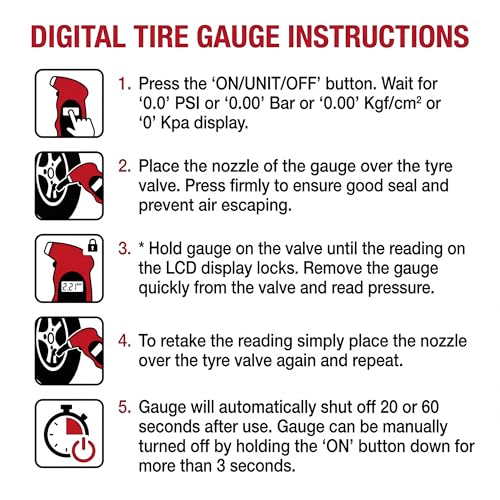 DETACHI Digital Tyre Pressure Gauge 150 PSI for Car, Bike & Motorcycle LCD Backlit Display Portable Tyre Air Pressure Checker Accurate & Non-Slip Grip - Image 4