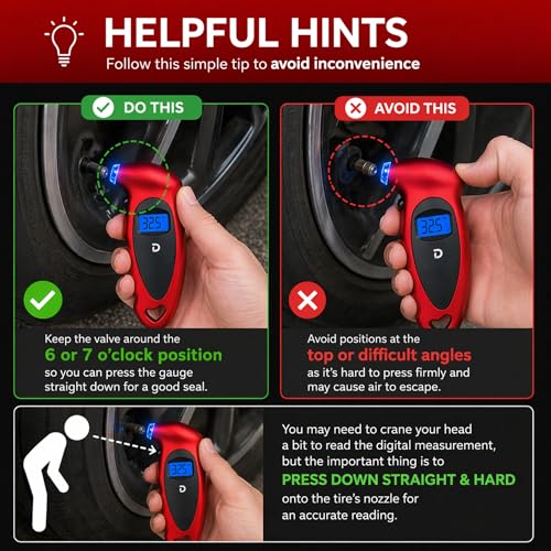 DETACHI Digital Tyre Pressure Gauge 150 PSI for Car, Bike & Motorcycle LCD Backlit Display Portable Tyre Air Pressure Checker Accurate & Non-Slip Grip - Image 5
