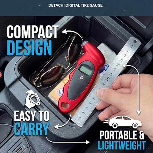 DETACHI Digital Tyre Pressure Gauge 150 PSI for Car, Bike & Motorcycle LCD Backlit Display Portable Tyre Air Pressure Checker Accurate & Non-Slip Grip - Image 2