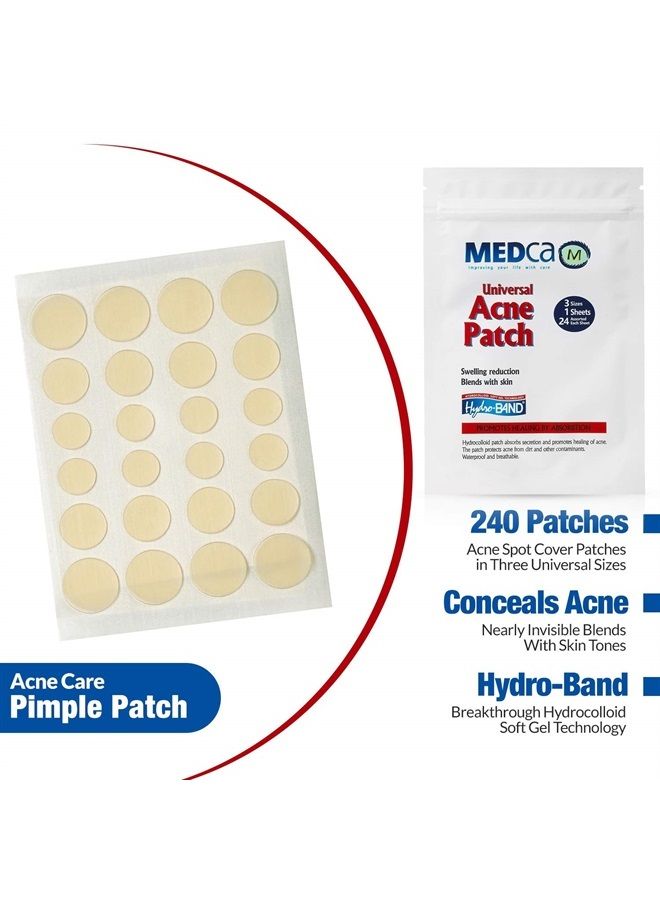 MEDca Acne Absorbing Covers - Hydrocolloid Acne Care Bandages (240 Count) Three Universal Patch Sizes, Acne Blemish Treatment for Face & Skin Spot Pore Patch that Conceals, Reduce Pimples and Blackheads - Image 2