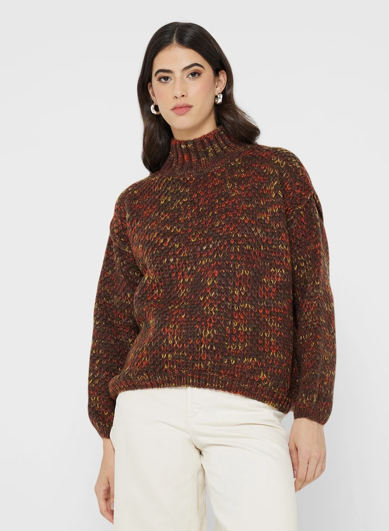 جينجر High Neck Marled Sweater