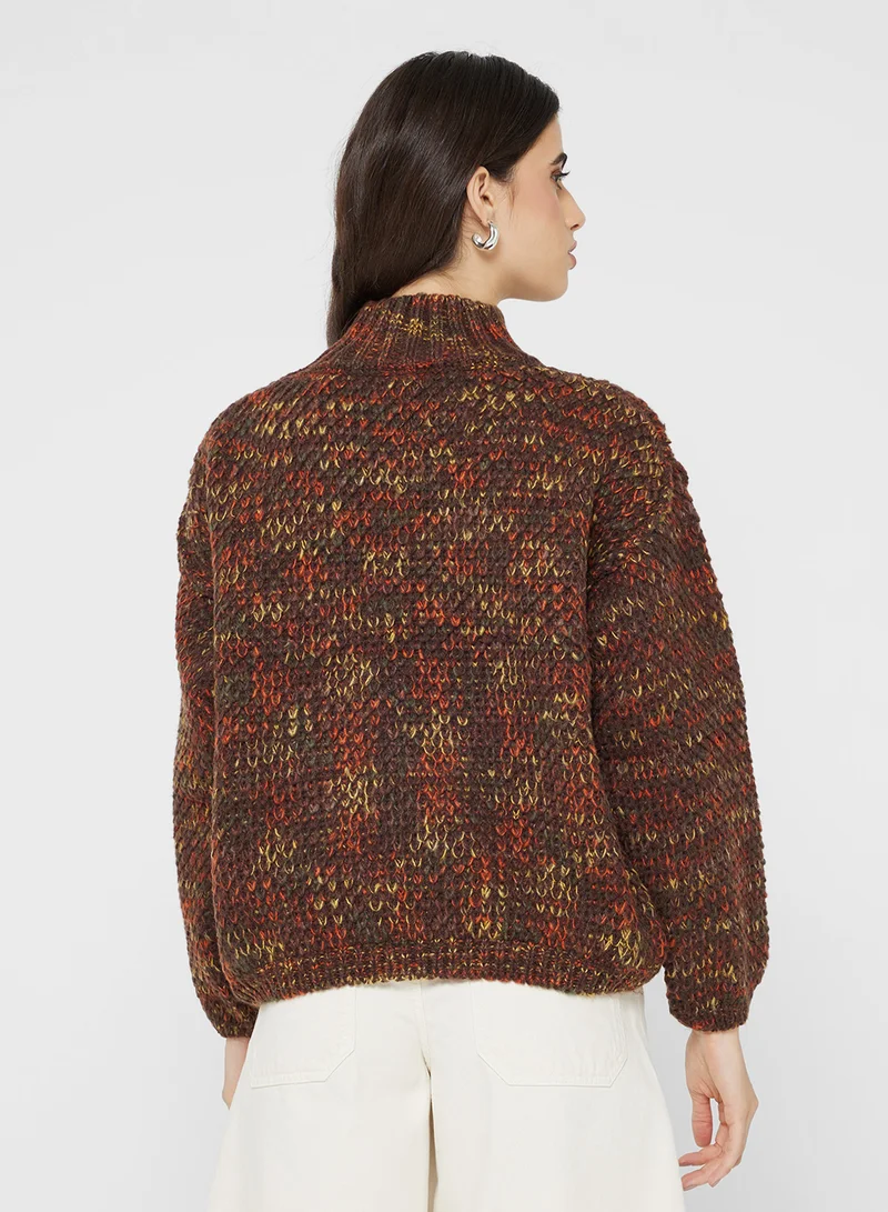 جينجر High Neck Marled Sweater