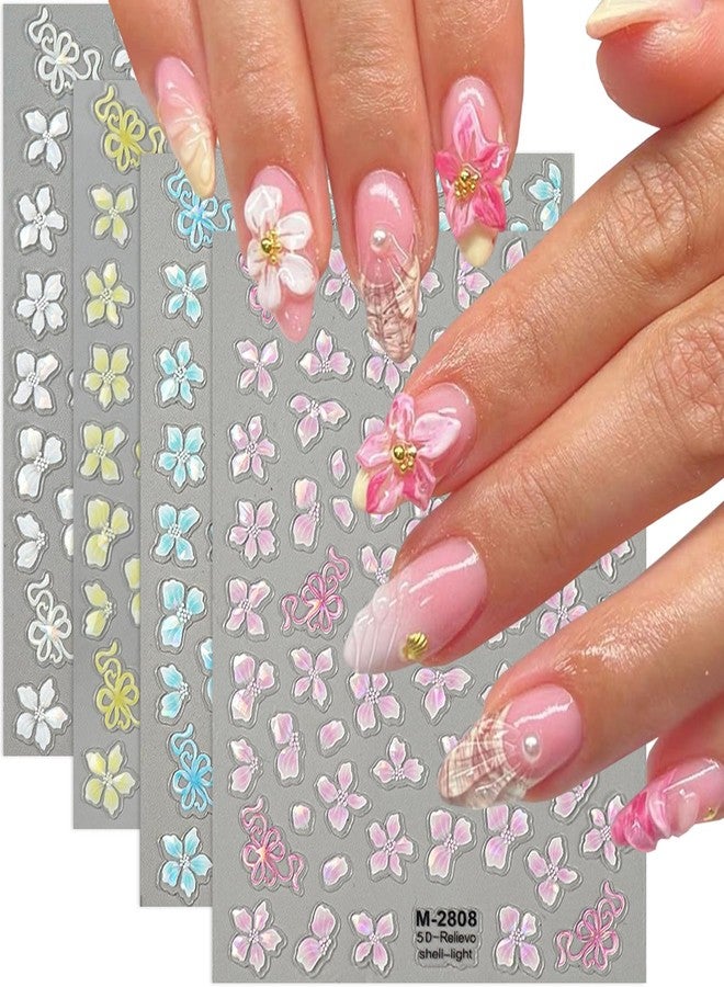 BYJKYEN Flower Nail Sticker for Nails Art 3D Self-Adhesive Hibiscus Nail Decals Summer Flowers Nail Charm Stickers DIY Manicure Decoration Supplies for Women and Girls Daily Wear Nails - Image 1