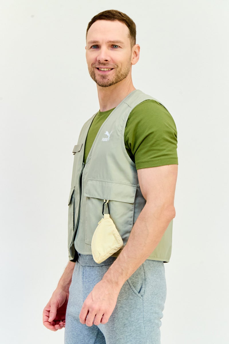 PUMA Men Relaxed Fit Embroidered Logo Outdoor Vest With Pouch, Sage Green  - Image 2