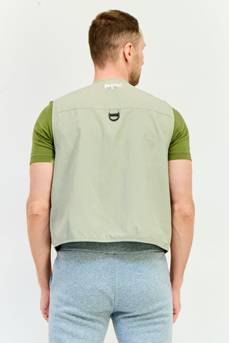 PUMA Men Relaxed Fit Embroidered Logo Outdoor Vest With Pouch, Sage Green  - Image 3