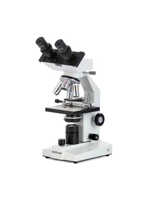 B100B-MS Compound Binocular Microscope, 40X-2000X Magnification, Brightfield, Tungsten Illumination, Abbe Condenser, Mechanical Stage