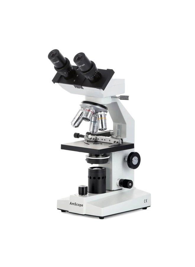 AmScope B100B-MS Compound Binocular Microscope, 40X-2000X Magnification, Brightfield, Tungsten Illumination, Abbe Condenser, Mechanical Stage  - Image 1