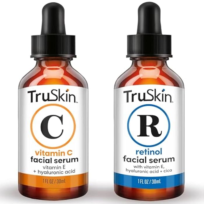 TruSkin Face Serum Duo – Vitamin C & Retinol Serum for Face – Anti-Aging Skin Care Gift Set for Women – Helps Improve Appearance of Fine Lines & Wrinkles for Smoother Looking Skin, 1 Fl Oz, 2 Bottles - Image 1