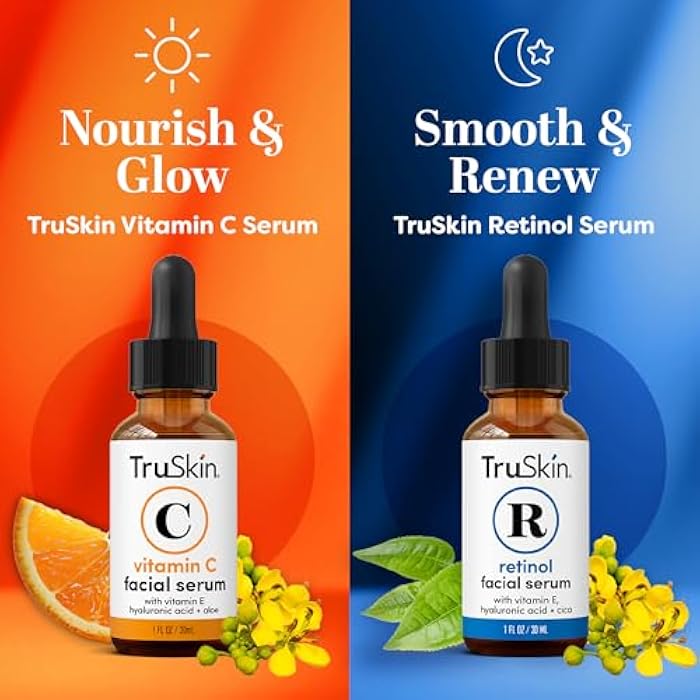 TruSkin Face Serum Duo – Vitamin C & Retinol Serum for Face – Anti-Aging Skin Care Gift Set for Women – Helps Improve Appearance of Fine Lines & Wrinkles for Smoother Looking Skin, 1 Fl Oz, 2 Bottles - Image 2
