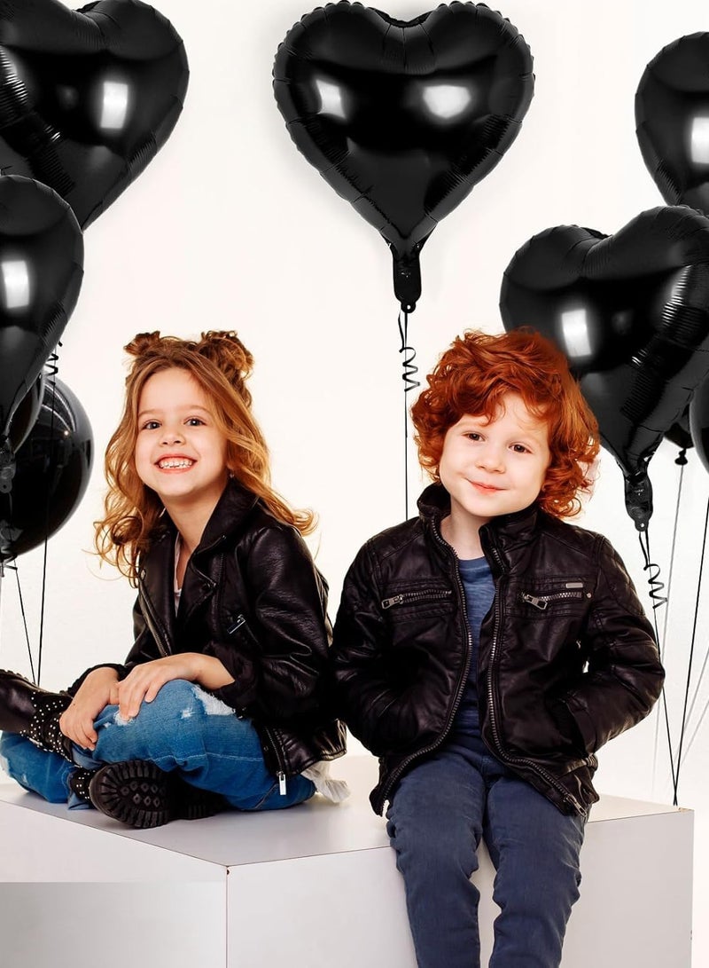 12 Black Heart Balloons, 18 Inch Heart Foil Balloons, Black Birthday Decoration, Love Balloons, Birthday Party, Wedding, Baby Shower, Valentine's Day Decoration Balloons (Black) - Image 3
