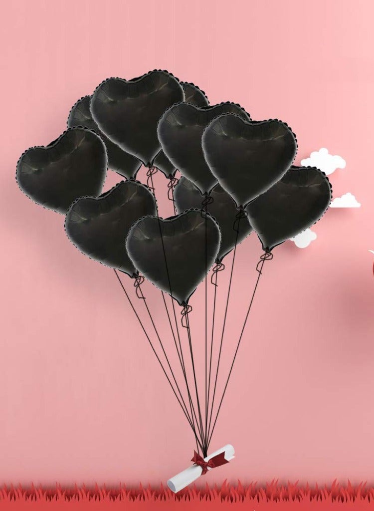 12 Black Heart Balloons, 18 Inch Heart Foil Balloons, Black Birthday Decoration, Love Balloons, Birthday Party, Wedding, Baby Shower, Valentine's Day Decoration Balloons (Black) - Image 2