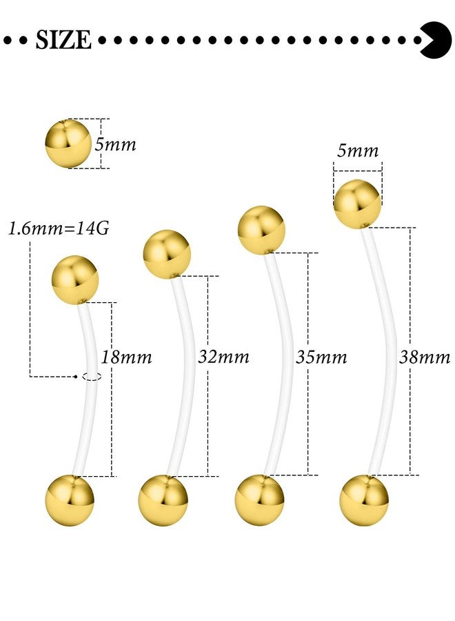 Hoeudjo Pregnancy Belly Rings Maternity Belly Button Rings Plastic Long Bar Navel Ring for Maternity Sport Pregnant Women Different Length 18/32/35/38mm Ball Size 5mm Gold-tone - Image 2