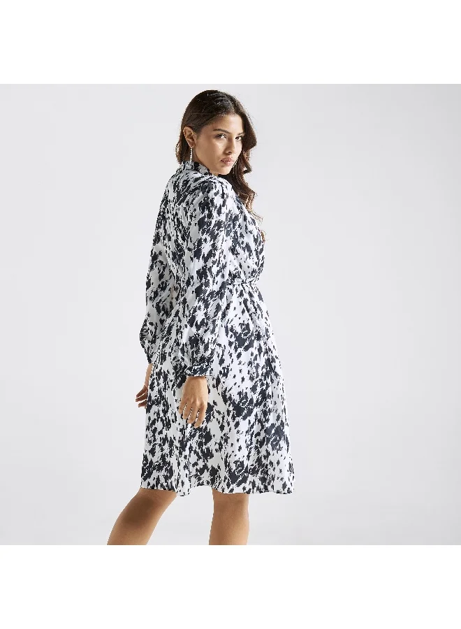Splash FAV All-Over Print Dress with High Neck and Tie-Ups