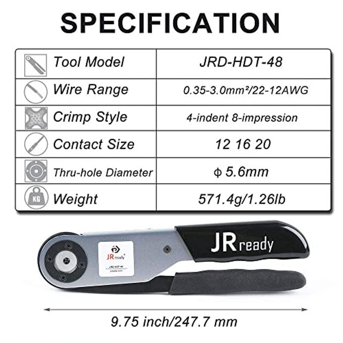 JRready St2158 Jrd-Hdt-48 Deutsch Crimp Tool Turret Style Positioner For Deutsch Solid Barrel Contact Size 12 16 20 Deutsch Dt, Dtm, Dtp Connectors, Wire 12-22Awg - Image 2