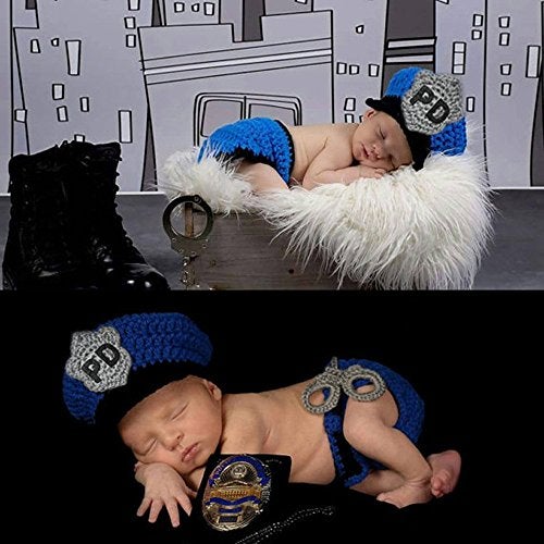 Pinbo Newborn Baby Boys Photography Prop Crochet Knitted Police Hat Diaper One Size - Image 2