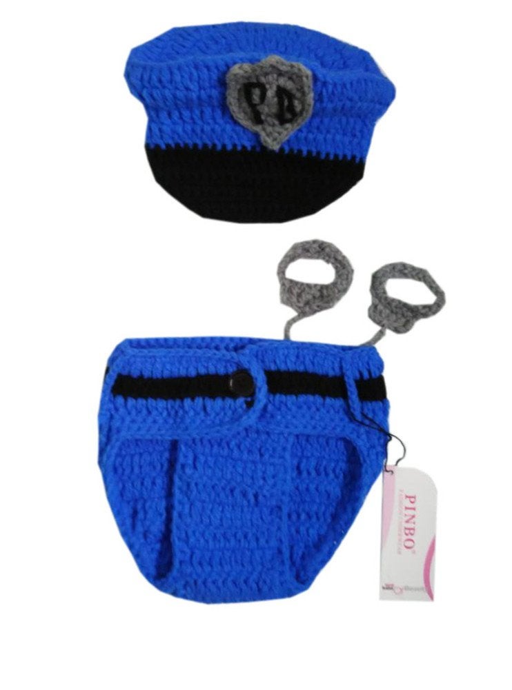 Pinbo Newborn Baby Boys Photography Prop Crochet Knitted Police Hat Diaper One Size - Image 5