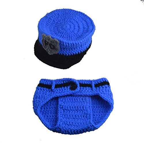 Pinbo Newborn Baby Boys Photography Prop Crochet Knitted Police Hat Diaper One Size - Image 4