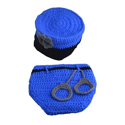 Pinbo Newborn Baby Boys Photography Prop Crochet Knitted Police Hat Diaper One Size - Image 3