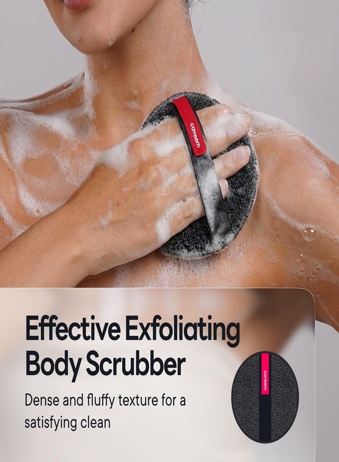 Caveem Round Exfoliating Body Scrubber, Shower Exfoliator Sponge, Body Scrub for Removing Dead Skin, Bath and Body Buffer, Round Exfoliating Sponge for Shower - 2 Pack (Dark Grey) - Image 2