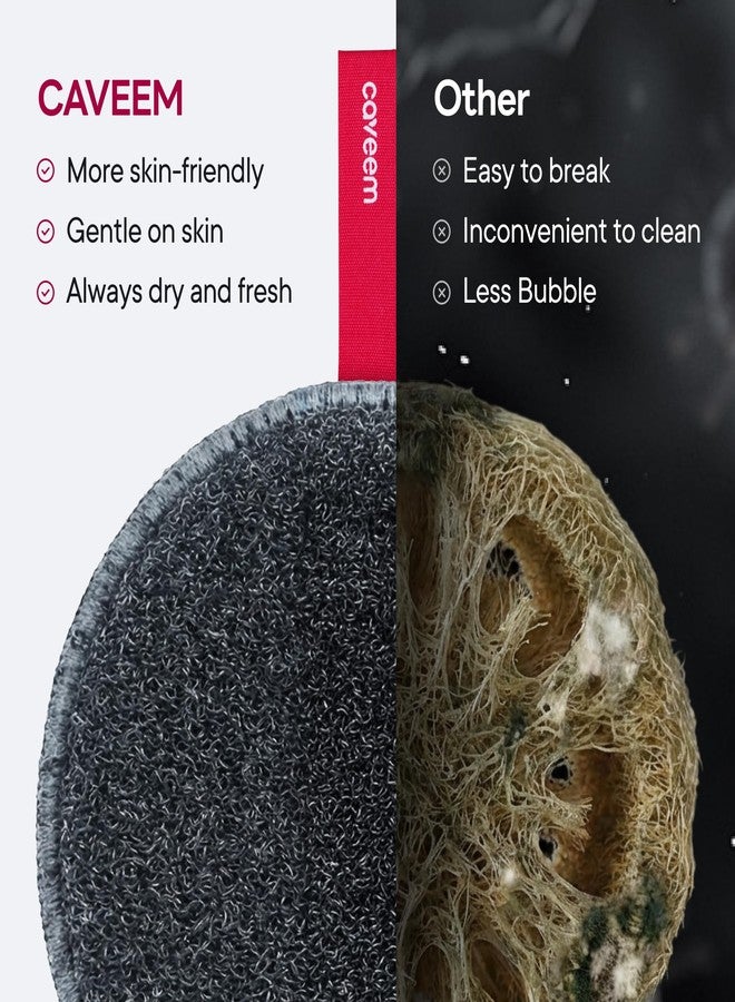 Caveem Round Exfoliating Body Scrubber, Shower Exfoliator Sponge, Body Scrub for Removing Dead Skin, Bath and Body Buffer, Round Exfoliating Sponge for Shower - 2 Pack (Dark Grey) - Image 5