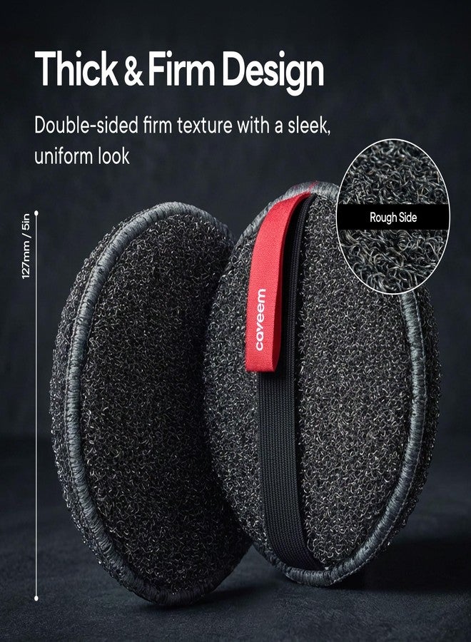 Caveem Round Exfoliating Body Scrubber, Shower Exfoliator Sponge, Body Scrub for Removing Dead Skin, Bath and Body Buffer, Round Exfoliating Sponge for Shower - 2 Pack (Dark Grey) - Image 3