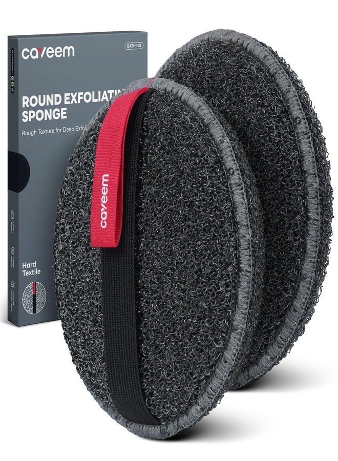 Caveem Round Exfoliating Body Scrubber, Shower Exfoliator Sponge, Body Scrub for Removing Dead Skin, Bath and Body Buffer, Round Exfoliating Sponge for Shower - 2 Pack (Dark Grey) - Image 1