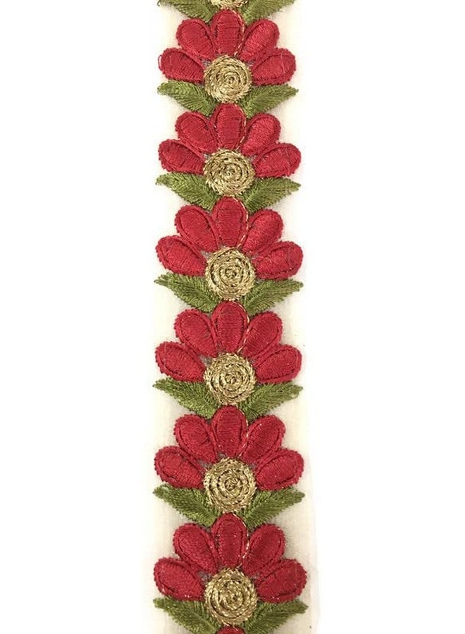 DaSync red Lace Border Materials Embroidered Embroidery Golden red lace Sari Floral Flower Saree Blouse Dress Gown Decoration 9 metre (Red) - Image 1