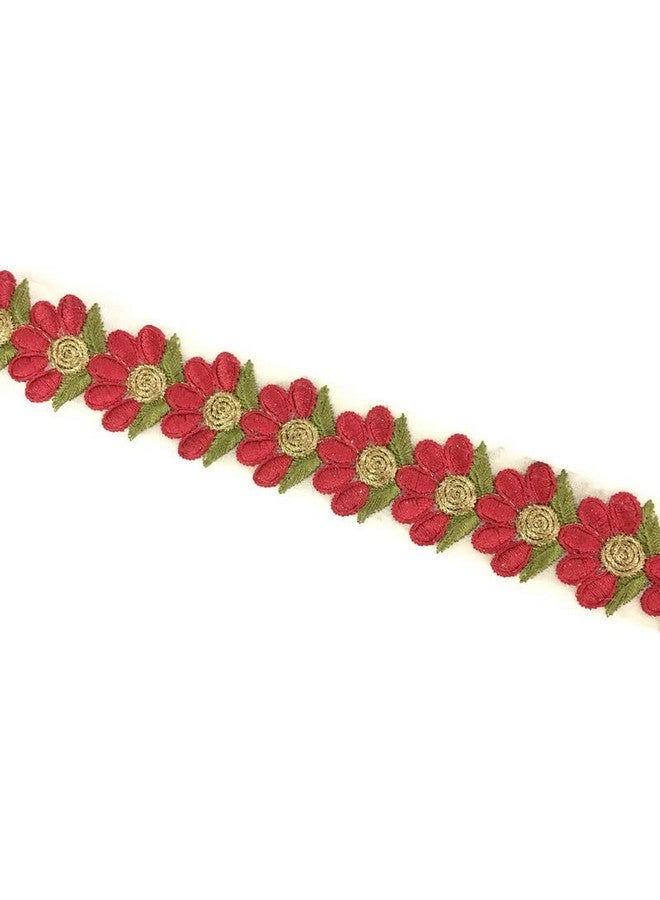 DaSync red Lace Border Materials Embroidered Embroidery Golden red lace Sari Floral Flower Saree Blouse Dress Gown Decoration 9 metre (Red) - Image 4