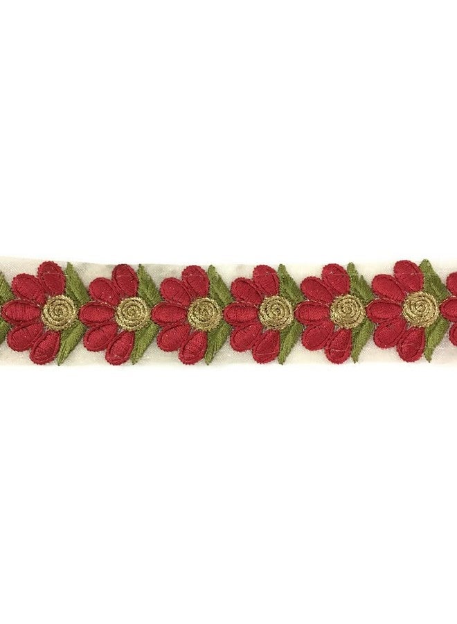 DaSync red Lace Border Materials Embroidered Embroidery Golden red lace Sari Floral Flower Saree Blouse Dress Gown Decoration 9 metre (Red) - Image 5