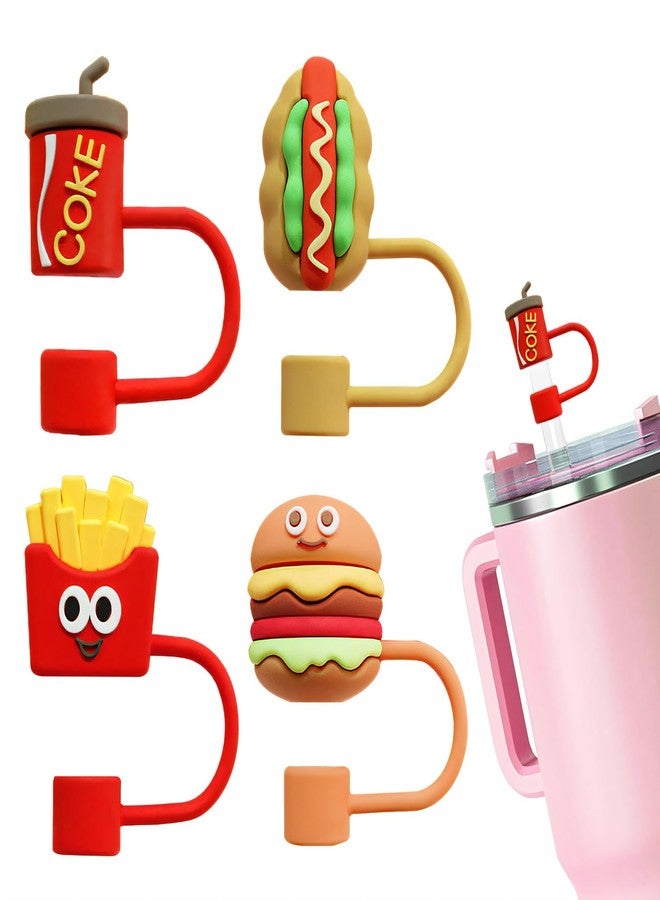 QUVIAE 4 Pack Straw Cover Cap for Stanley Cup 30&40 Oz Tumblers, 0.4in/10mm Cute Silicone Food Straw Topper Protector Lid Accessories for Reusable Straws - Image 1