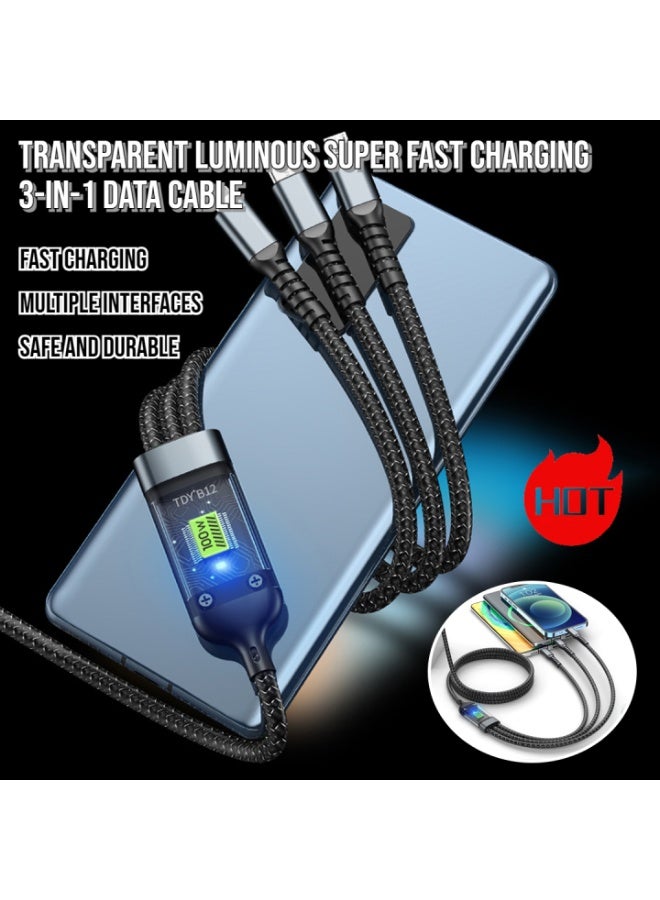 Toy 100 W Fast Charging 3-in-1 Cable – USB-C, Lightning & Micro-USB, Nylon Braided, 5 A Output - Image 2