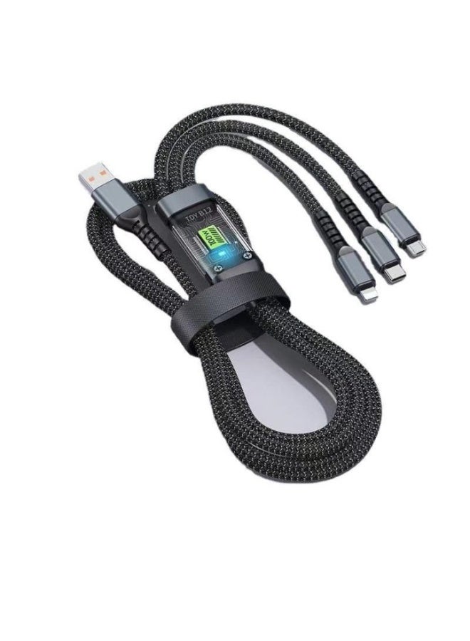 Toy 100 W Fast Charging 3-in-1 Cable – USB-C, Lightning & Micro-USB, Nylon Braided, 5 A Output - Image 3