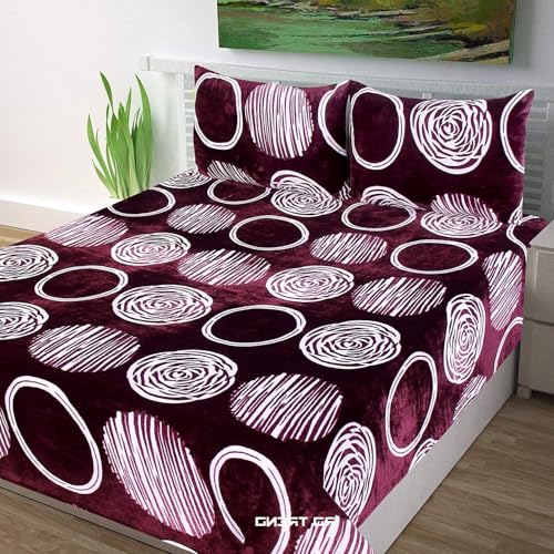 RD TREND 190 Gsm Flannel Warm Abstract Bedsheets For Winter,Double Flat Size 90 X 100 Inches,2 Pillow Covers 18 X 28 Inches(Wine Silver,Double Flat), 300 TC - Image 4