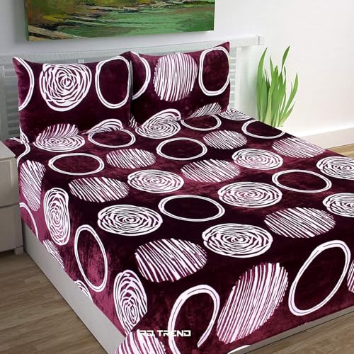 RD TREND 190 Gsm Flannel Warm Abstract Bedsheets For Winter,Double Flat Size 90 X 100 Inches,2 Pillow Covers 18 X 28 Inches(Wine Silver,Double Flat), 300 TC - Image 1