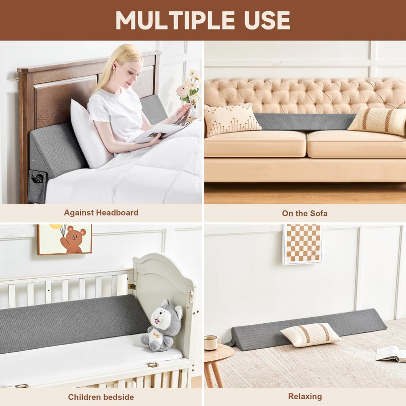 IFNOW King Size(76"x6"x10") Bed Wedge Pillow for Headboard, Mattress Gap Filler(0-8"), Bed Wedge for Gap Between Your Headboard and Mattress Dark Grey - Image 2